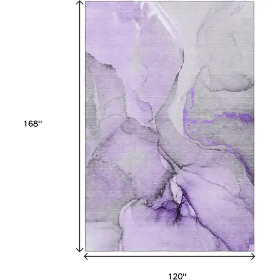 Purple Gray And Ivory Abstract Washable Area Rug With UV Protection Photo 7