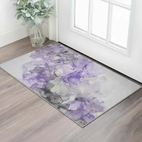 Purple Gray And Ivory Abstract Washable Area Rug With UV Protection Photo 2