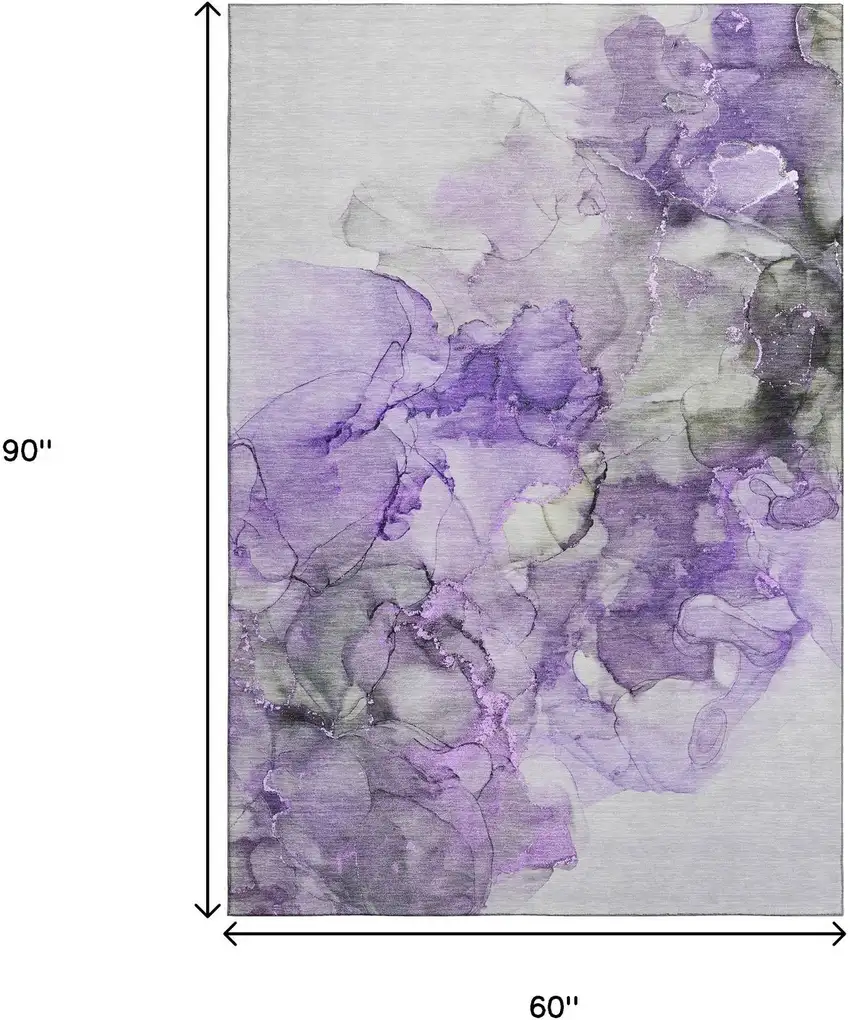 Purple Gray And Ivory Abstract Washable Area Rug With UV Protection Photo 3