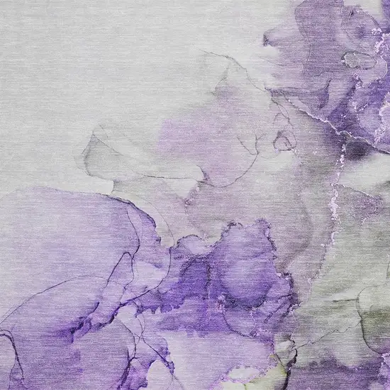 Purple Gray And Ivory Abstract Washable Area Rug With UV Protection Photo 3