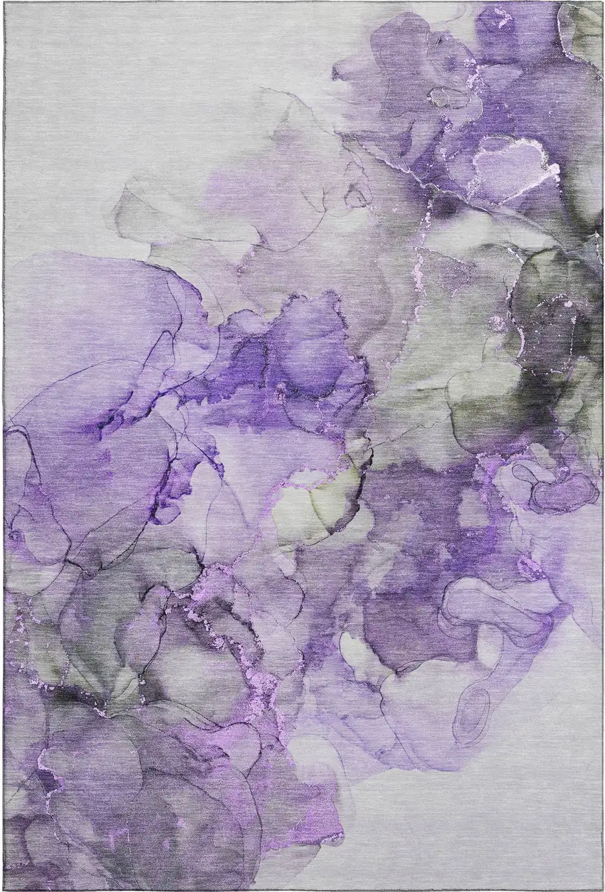 Purple Gray And Ivory Abstract Washable Area Rug With UV Protection Photo 1
