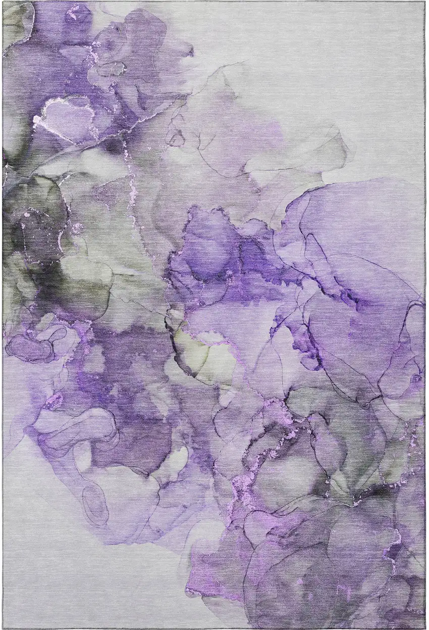 Purple Gray And Ivory Abstract Washable Area Rug With UV Protection Photo 4