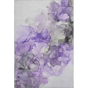 Photo of Purple Gray And Ivory Abstract Washable Area Rug With UV Protection