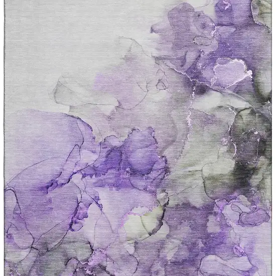 Purple Gray And Ivory Abstract Washable Area Rug With UV Protection Photo 3