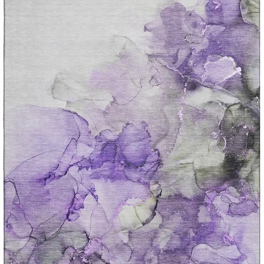 Purple Gray And Ivory Abstract Washable Area Rug With UV Protection Photo 3