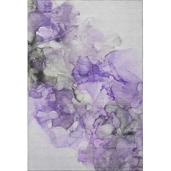 Purple Gray And Ivory Abstract Washable Area Rug With UV Protection Photo 4