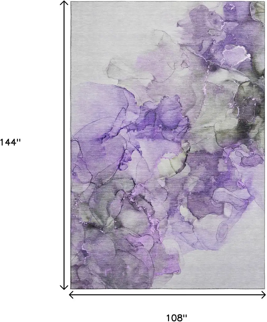 Purple Gray And Ivory Abstract Washable Area Rug With UV Protection Photo 3