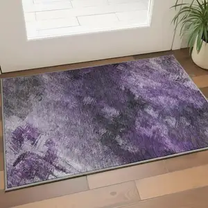 Photo of Purple Gray And Ivory Abstract Washable Area Rug With UV Protection
