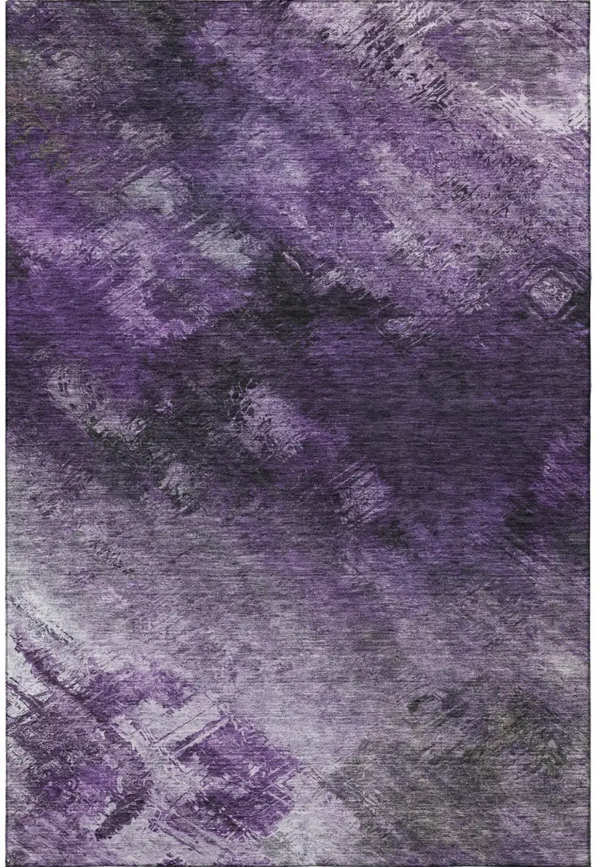 Purple Gray And Ivory Abstract Washable Area Rug With UV Protection Photo 4