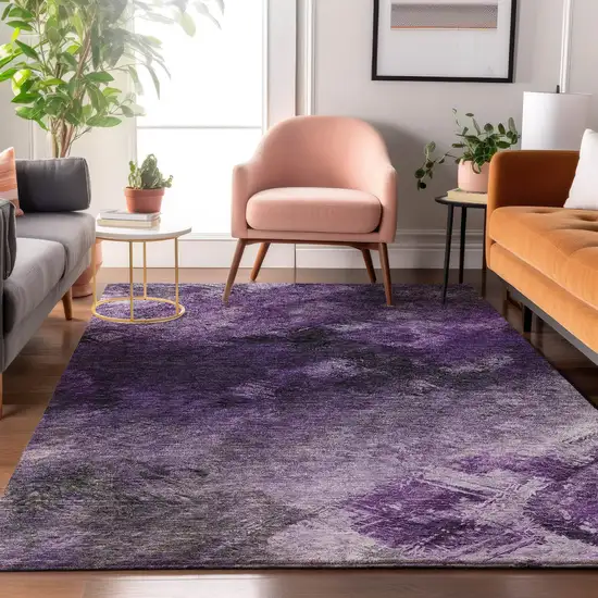 Purple Gray And Ivory Abstract Washable Area Rug With UV Protection Photo 5