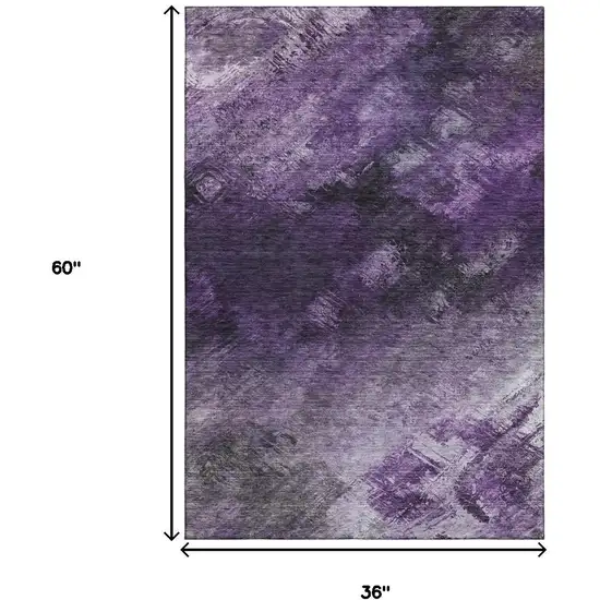 Purple Gray And Ivory Abstract Washable Area Rug With UV Protection Photo 3