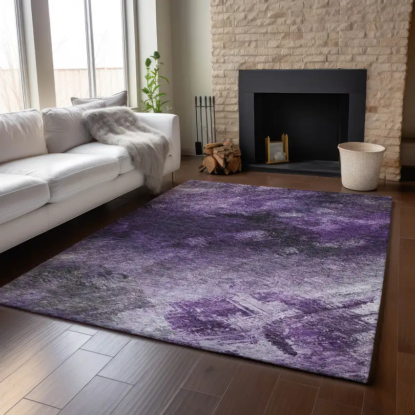 Purple Gray And Ivory Abstract Washable Area Rug With UV Protection Photo 5