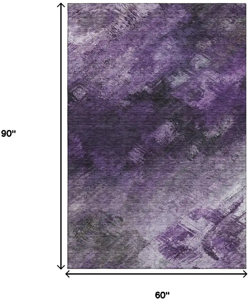 Purple Gray And Ivory Abstract Washable Area Rug With UV Protection Photo 6
