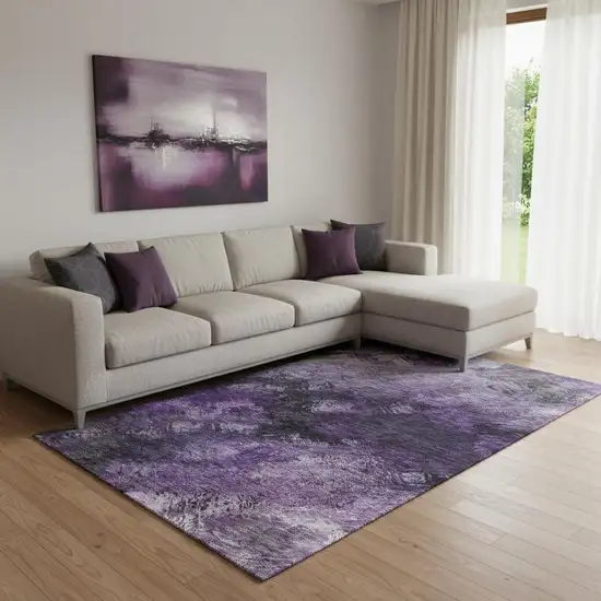 Purple Gray And Ivory Abstract Washable Area Rug With UV Protection Photo 1