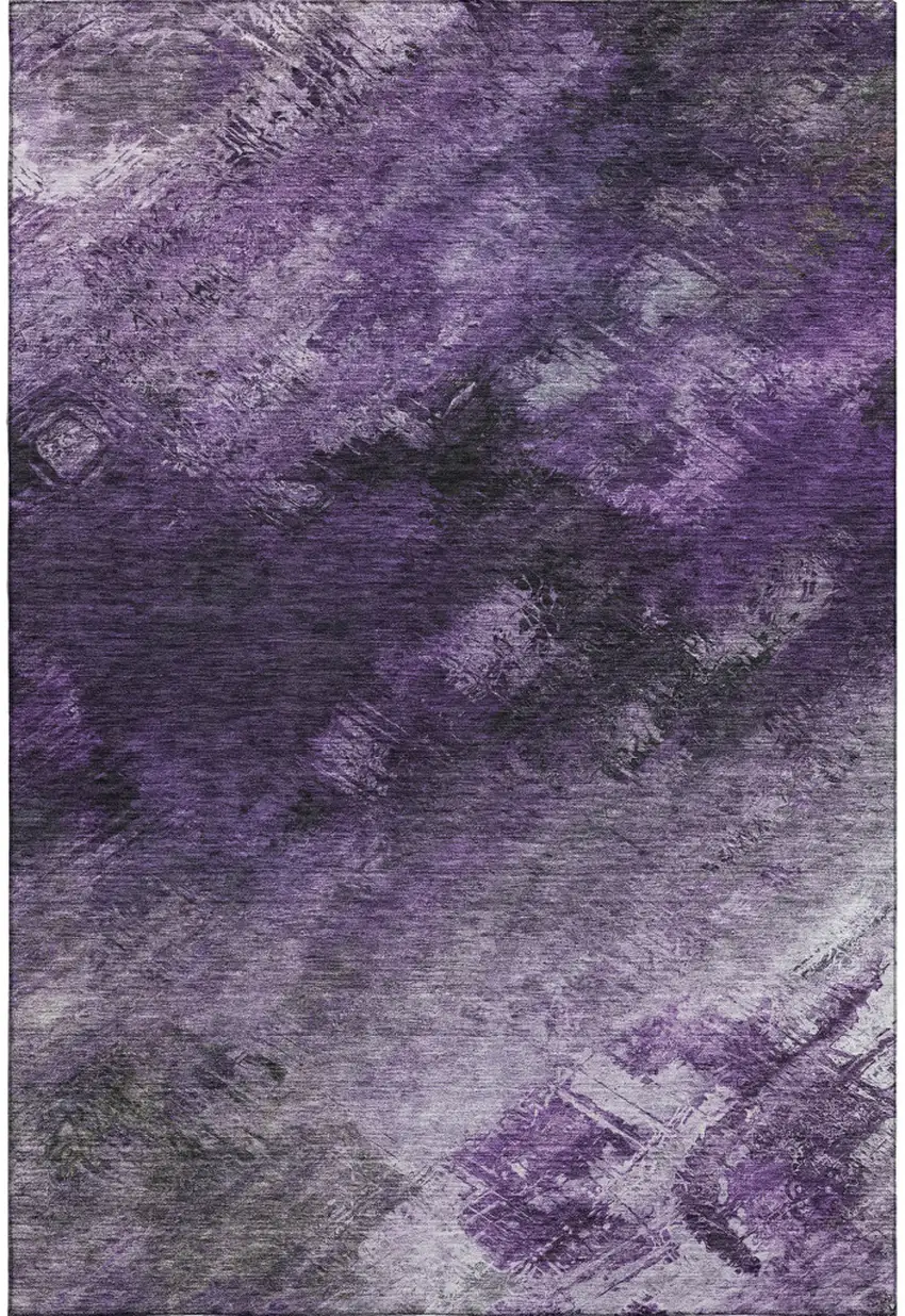 Purple Gray And Ivory Abstract Washable Area Rug With UV Protection Photo 1
