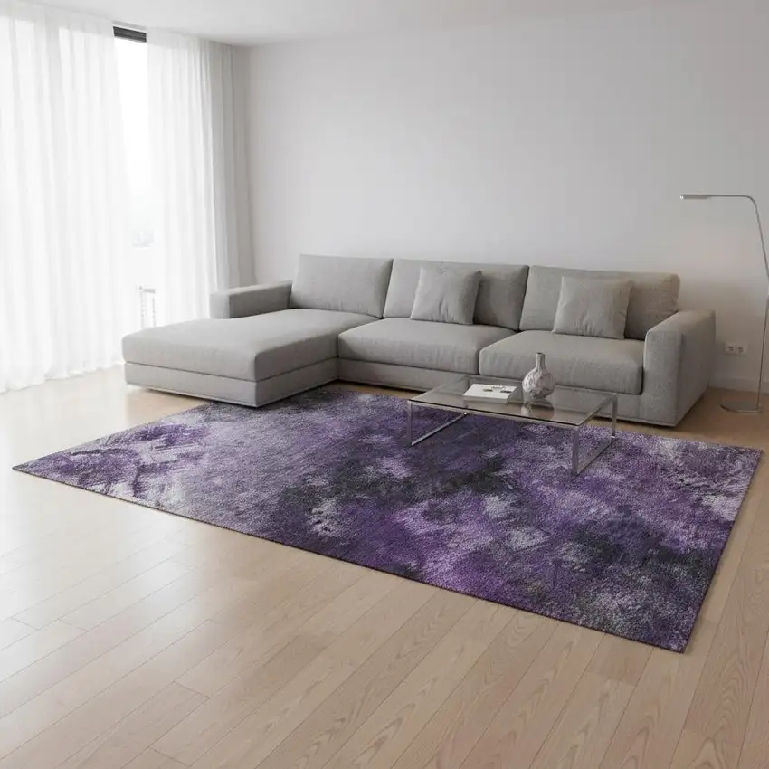 Purple Gray And Ivory Abstract Washable Area Rug With UV Protection Photo 2