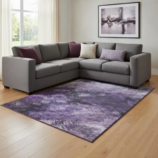 Purple Gray And Ivory Abstract Washable Area Rug With UV Protection Photo 1