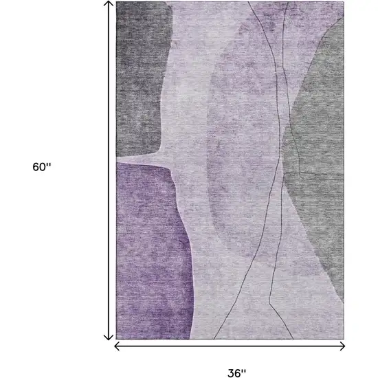 Purple Gray And Ivory Abstract Washable Area Rug With UV Protection Photo 6