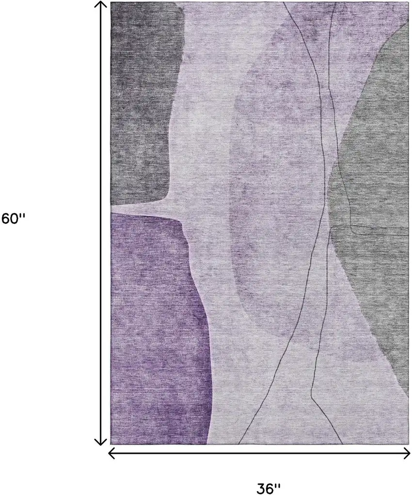 Purple Gray And Ivory Abstract Washable Area Rug With UV Protection Photo 6