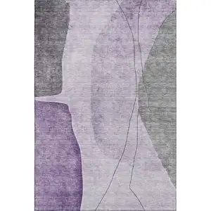 Photo of Purple Gray And Ivory Abstract Washable Area Rug With UV Protection