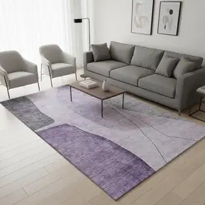 Photo of Purple Gray And Ivory Abstract Washable Area Rug With UV Protection