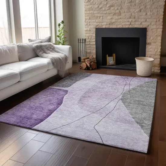 Purple Gray And Ivory Abstract Washable Area Rug With UV Protection Photo 4
