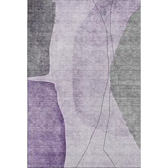 Purple Gray And Ivory Abstract Washable Area Rug With UV Protection Photo 2