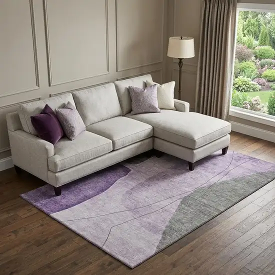 Purple Gray And Ivory Abstract Washable Area Rug With UV Protection Photo 1