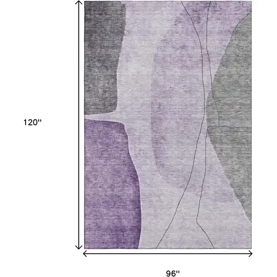 Purple Gray And Ivory Abstract Washable Area Rug With UV Protection Photo 3
