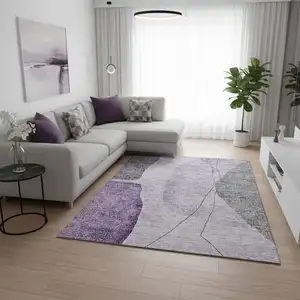 Photo of Purple Gray And Ivory Abstract Washable Area Rug With UV Protection