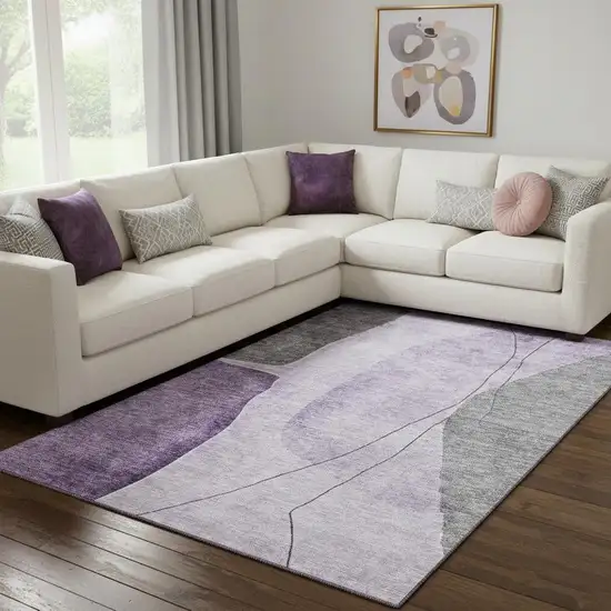 Purple Gray And Ivory Abstract Washable Area Rug With UV Protection Photo 1