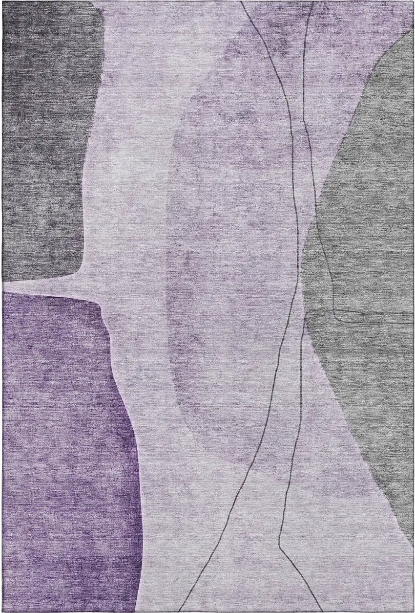 Purple Gray And Ivory Abstract Washable Area Rug With UV Protection Photo 2