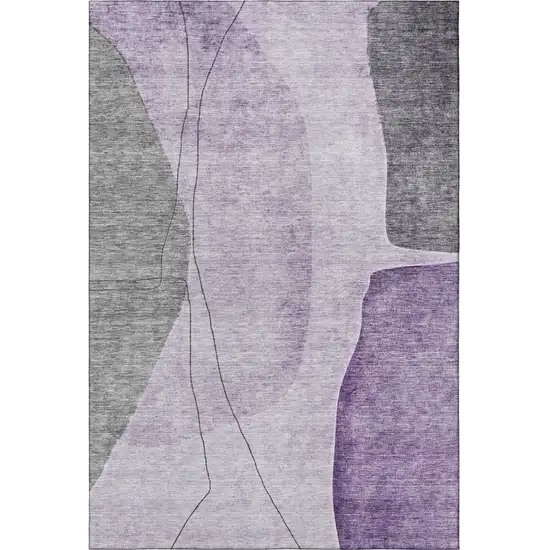 Purple Gray And Ivory Abstract Washable Area Rug With UV Protection Photo 4