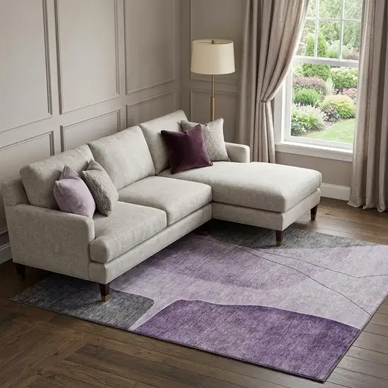 Purple Gray And Ivory Abstract Washable Area Rug With UV Protection Photo 1