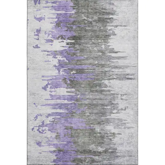 Purple Gray And Ivory Abstract Washable Area Rug With UV Protection Photo 1