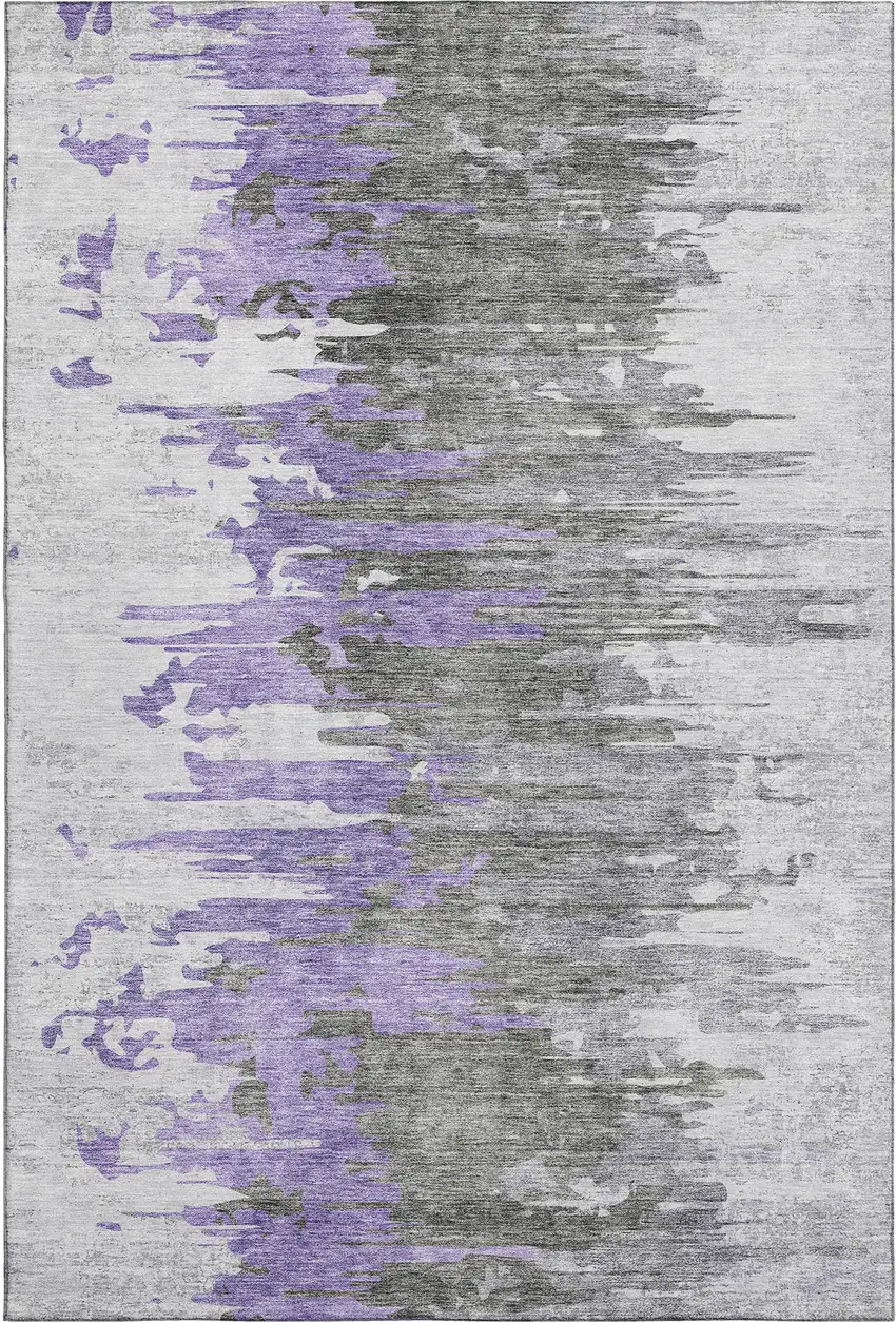 Purple Gray And Ivory Abstract Washable Area Rug With UV Protection Photo 1
