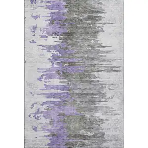 Photo of Purple Gray And Ivory Abstract Washable Area Rug With UV Protection