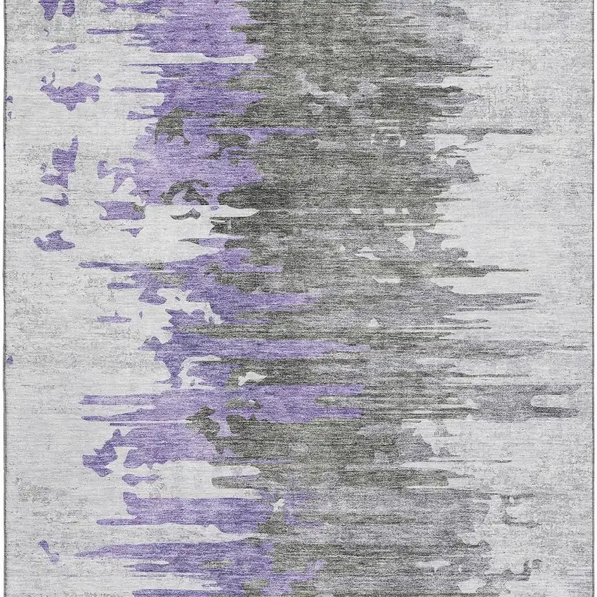 Purple Gray And Ivory Abstract Washable Area Rug With UV Protection Photo 3
