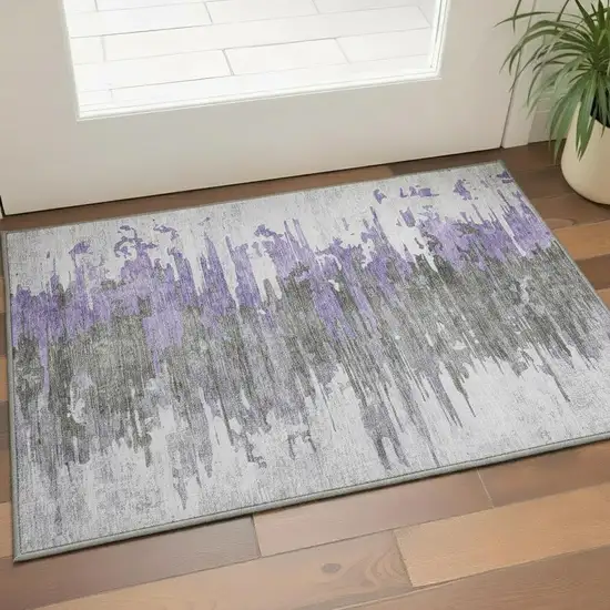 Purple Gray And Ivory Abstract Washable Area Rug With UV Protection Photo 2
