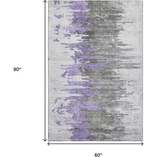 Purple Gray And Ivory Abstract Washable Area Rug With UV Protection Photo 3