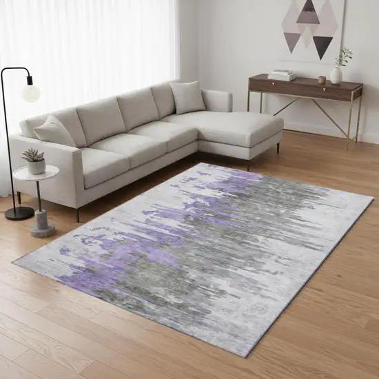 Purple Gray And Ivory Abstract Washable Area Rug With UV Protection Photo 1