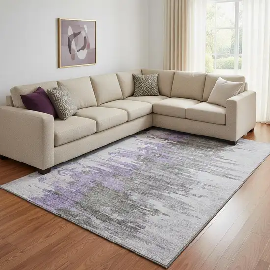Purple Gray And Ivory Abstract Washable Area Rug With UV Protection Photo 1