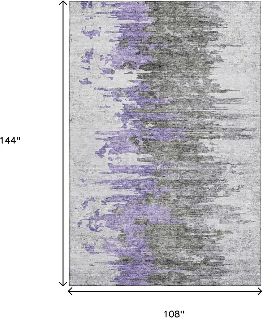 Purple Gray And Ivory Abstract Washable Area Rug With UV Protection Photo 3
