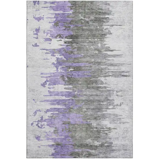Purple Gray And Ivory Abstract Washable Area Rug With UV Protection Photo 2
