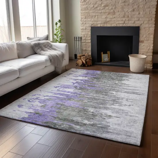 Purple Gray And Ivory Abstract Washable Area Rug With UV Protection Photo 4