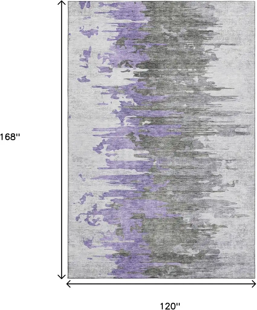 Purple Gray And Ivory Abstract Washable Area Rug With UV Protection Photo 3