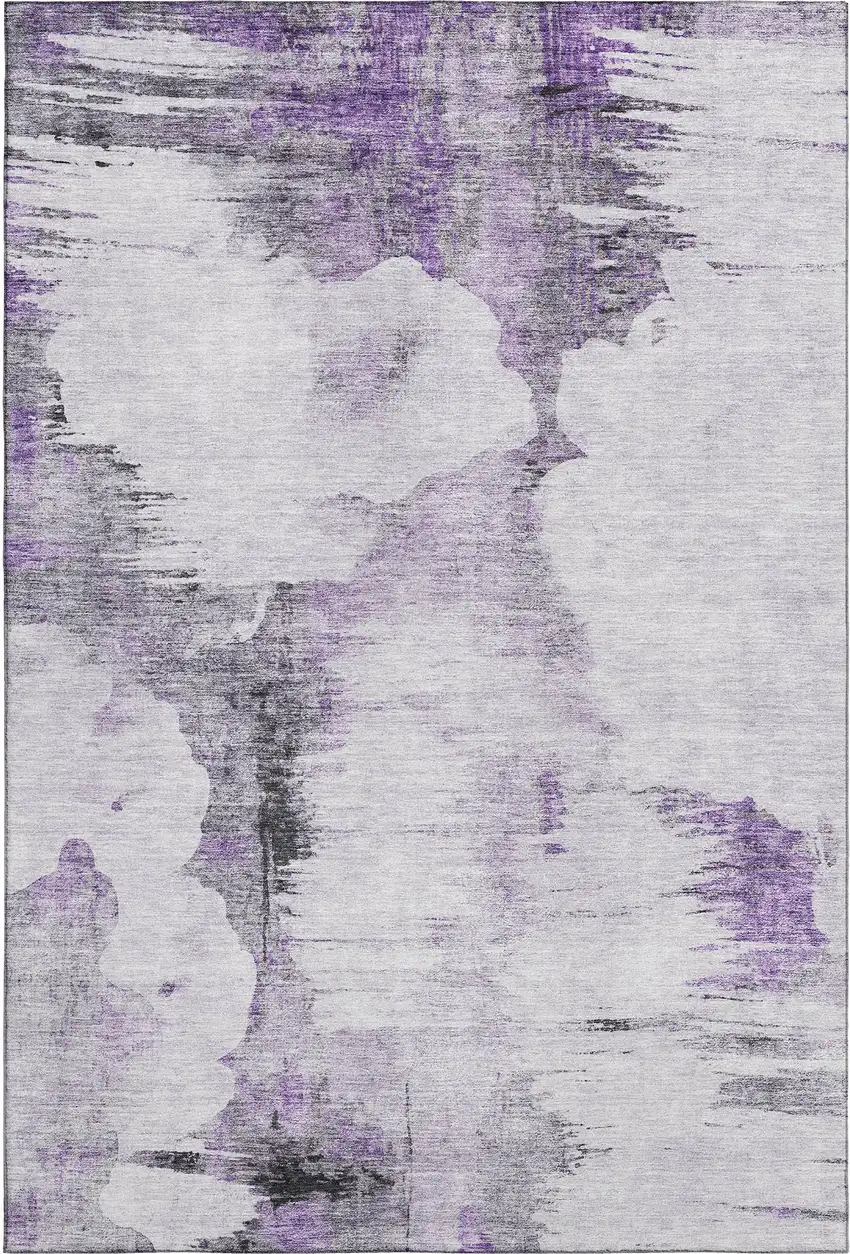 Purple Gray And Ivory Abstract Washable Area Rug With UV Protection Photo 1