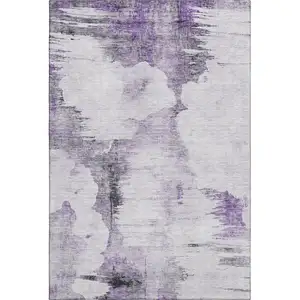 Photo of Purple Gray And Ivory Abstract Washable Area Rug With UV Protection