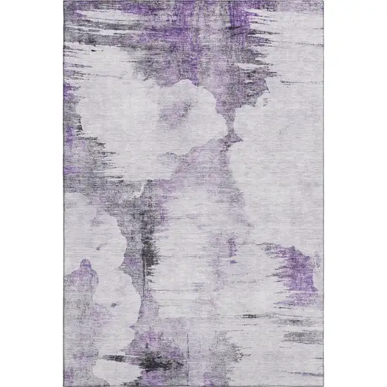 Purple Gray And Ivory Abstract Washable Area Rug With UV Protection Photo 2
