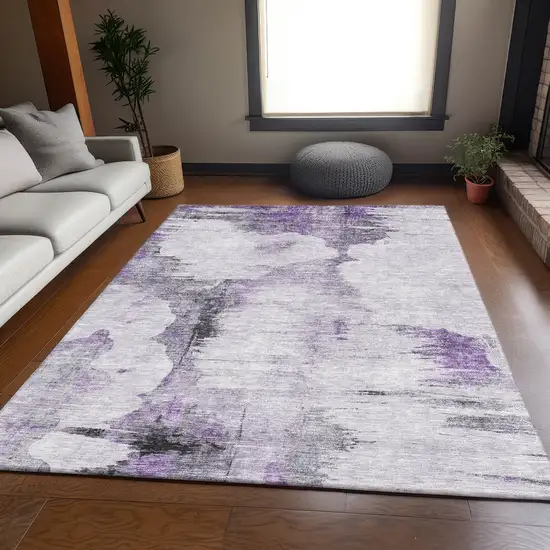 Purple Gray And Ivory Abstract Washable Area Rug With UV Protection Photo 6
